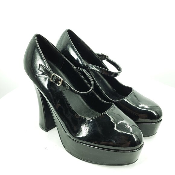 Pleaser Vegan Patent Leather Dolly-50 Maryjane  Platform Pumps 9 Black - Picture 1 of 14